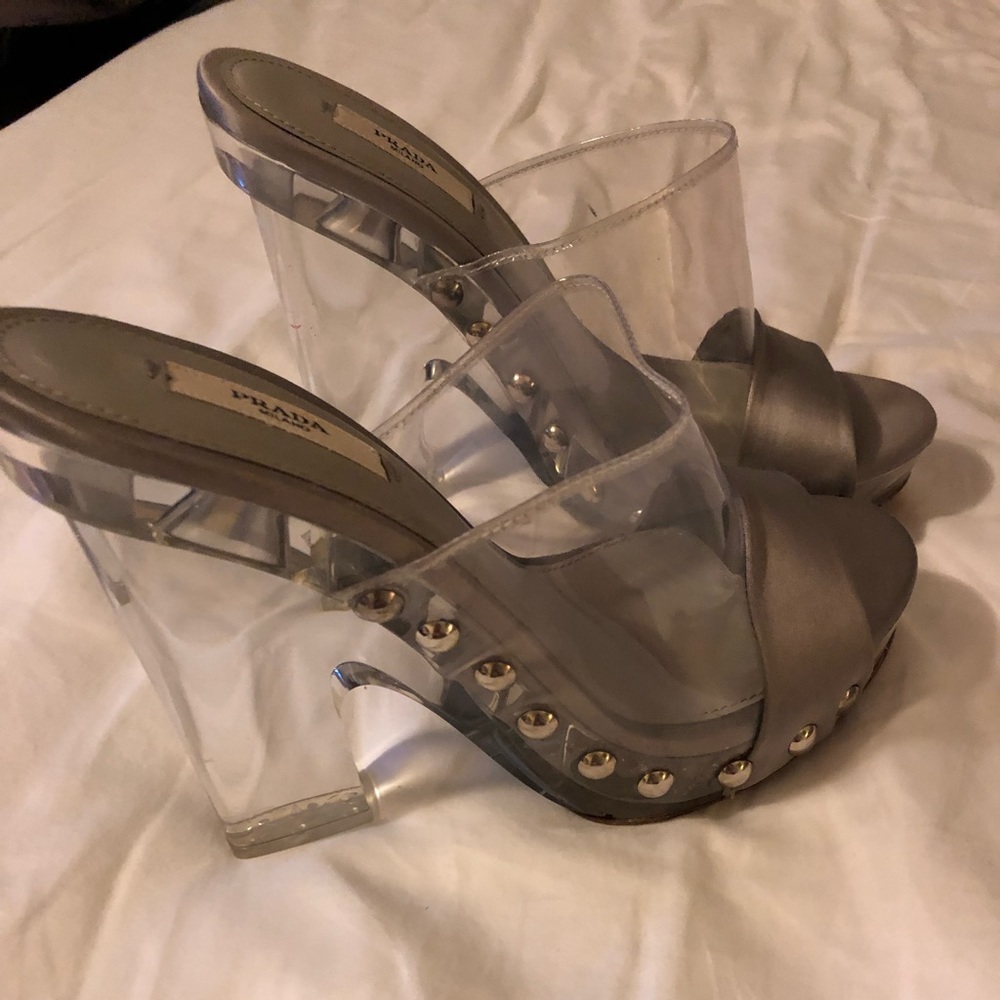 SOLD RARE Vintage Prada Silk Lucite Clear Heels